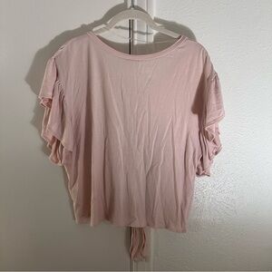 Light Blush Pink Ruffle Sleeve Top Blouse Target Medium Soft Flowy Tie Cropped